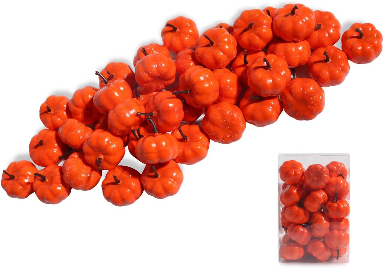 Pumpkins for Decorating - Lifelike Small Faux Red-Orange Pumpkins for Fall Décor, Artificial Fake Foam Pumpkins for Halloween, Thanksgiving, Wedding Party